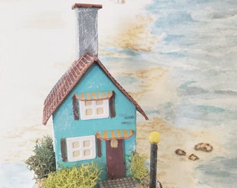 Miniature Putz House No.38, One of a Kind, Handmade for Shadow Box