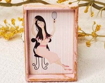 Dollhouse Miniature, Girl Beauty No.1, Handmade Wooden Framed Art