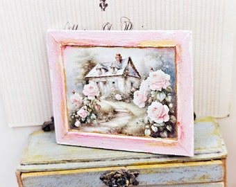 Dollhouse Miniature, Cottage Farmhouse No.15, Handmade Framed Art