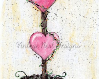 Digital Print, Valentine Topiary No.2, Watercolor Painting