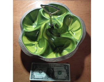 Vassoio a 5 scomparti con manico verde marmorizzato Sequoia Ware 608 USA California Pottery