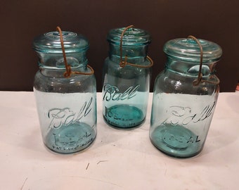 Vintage Ball Ideal Blue Glass Jars - Lot of 3 #'s 2, 10, 9