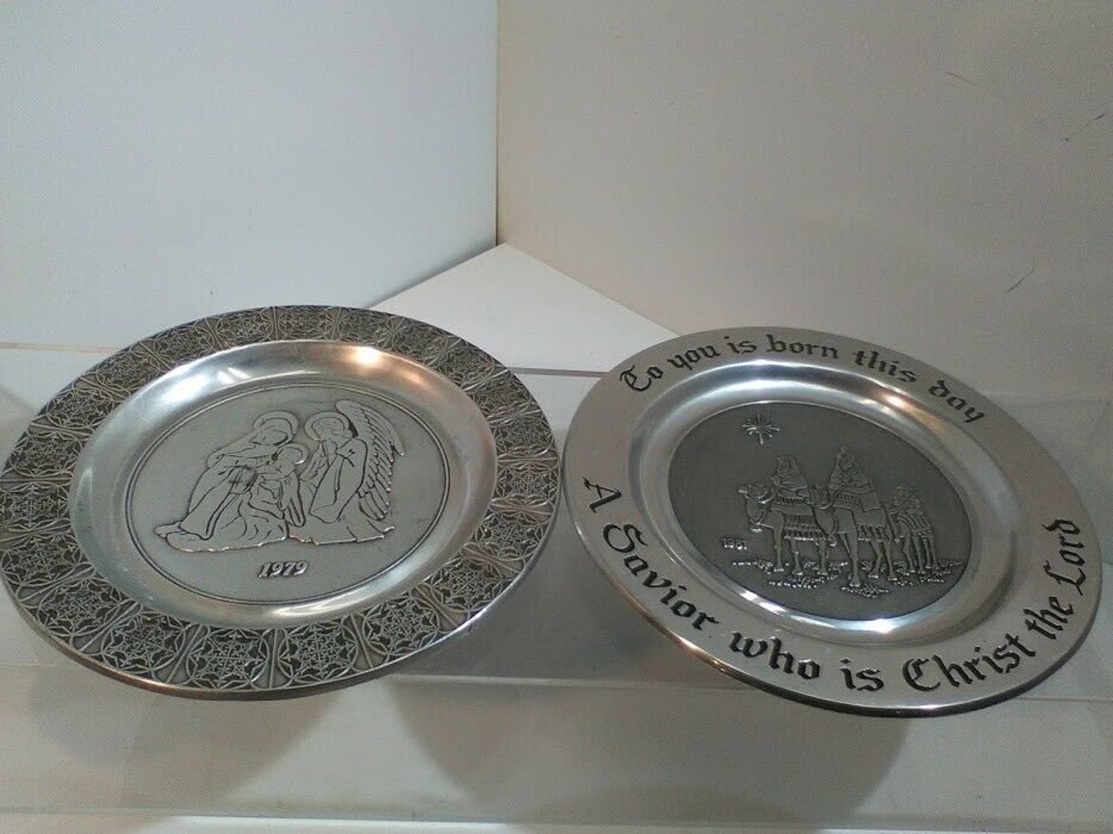 Lot of 2 Wilton Pewter Plates To You Is Born This Etsy