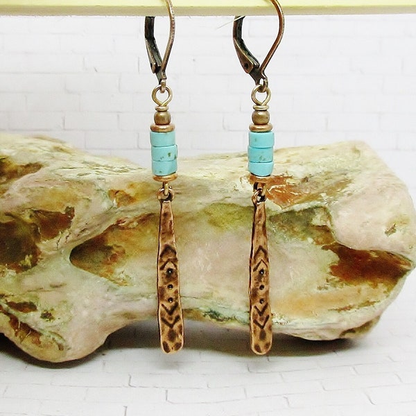 Boho Earrings - Copper Boho Earrings - Turquoise Earrings - Copper Dangle Earrings - Long Earrings - Boho Drop Earrings - Rustic Earrings