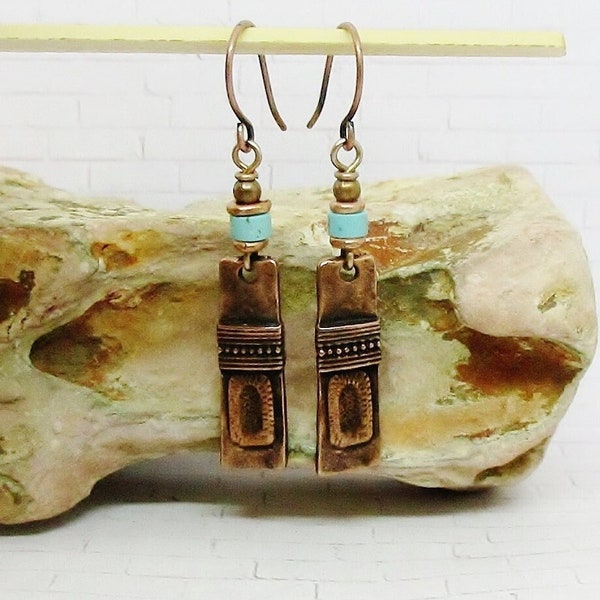 Boho Copper Earrings - Turquoise Earrings - Copper and Turquoise Earrings - Small Turquoise Dangle Earrings - Copper Dangle Earrings