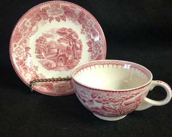9 x 12 Serving Platter Barratts Of Staffordshire Old English England Pink Red Transfer Ware Millpond Scene Classic Floral Border