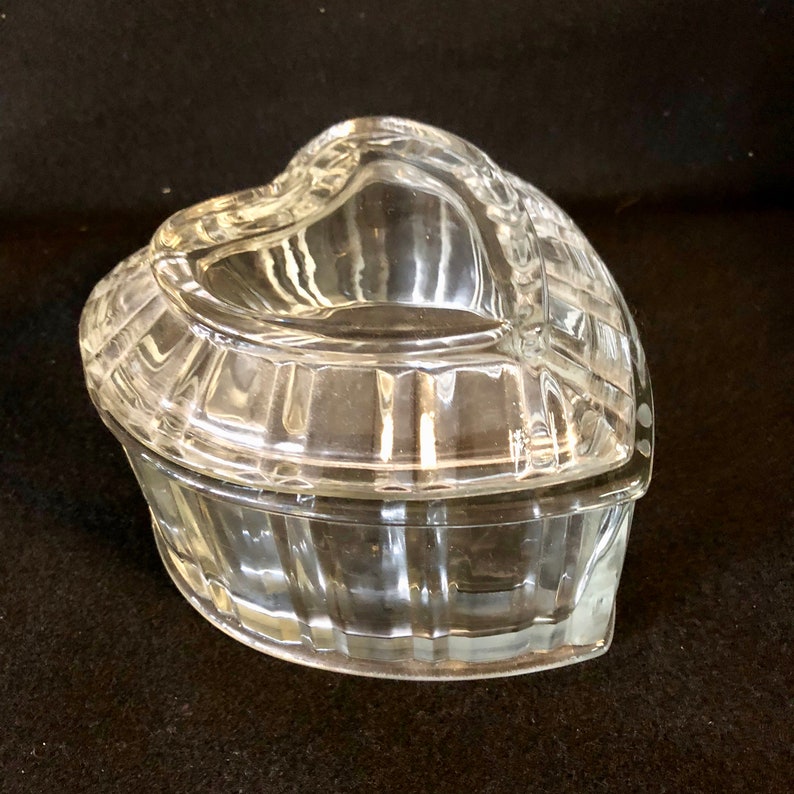 HEART COVERED BOWL Clear Glass Candy Mint Nut Dish Heavy Glass Etsy