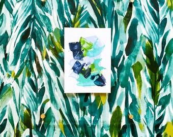 Comece pequeno | Azul empoeirado. Turquesa. Azul marinho | Arte Abstrata Original | 5x7