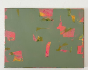 Arte abstrata ORIGINAL em tela esticada | 12 x 16 x .75 | Azul-marinho. Rosa. Pêssego. Coral