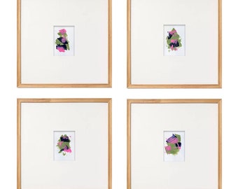 Conjunto de 4: Pintura Abstrata Original | Acrílico sobre papel | 5x7