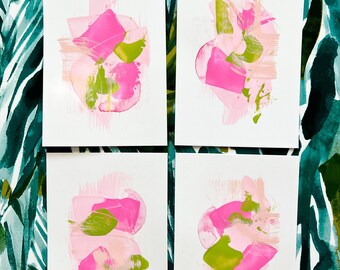 Conjunto de 4: Pintura Abstrata Original | Acrílico sobre papel | 5x7