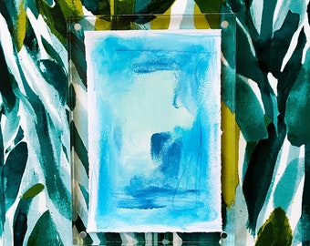 Arte Abstrata Original | Papel rasgado à mão | 4x6 | Moldura acrílica 5x7