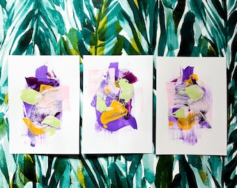 Conjunto de 3: Pintura Abstrata Original | Acrílico sobre papel | 5x7