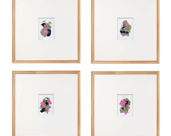 Conjunto de 4: Pintura Abstrata Original | Acrílico sobre papel | 5x7