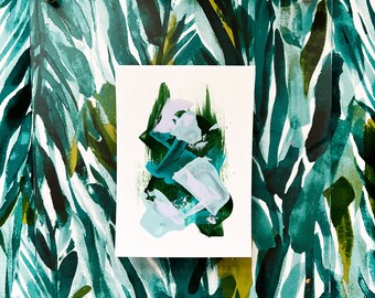 Conjunto de 2: Pintura Abstrata Original | Verde. Azul. Lavanda | Acrílico sobre papel | 5x7