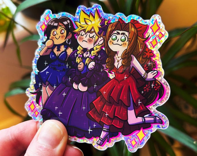 FFVII Remake: Girls' Night Sparkly Sticker - Etsy