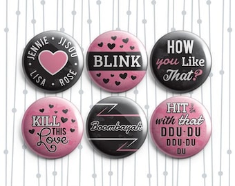 BlackPink Blink Kpop Music 6 Pack - Pinback Badges / Magnets