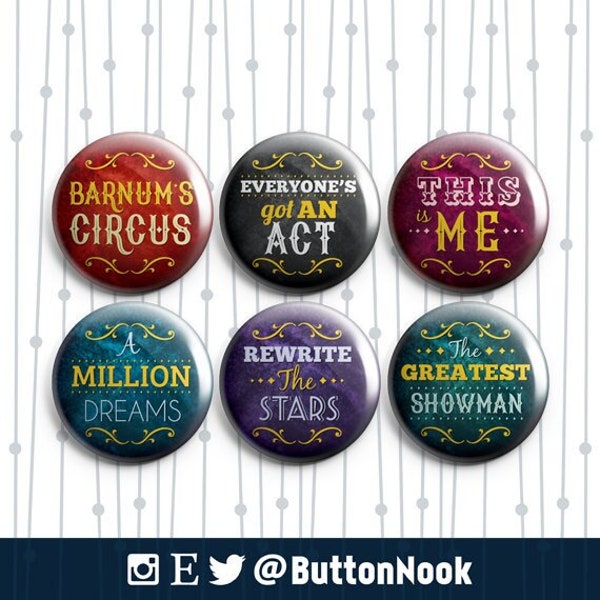 The Greatest Showman P. T. Barnum's Circus Musical 6 Pack - Pinback Badges/Magnete