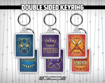 Black Panther Marvel Superhero - Mask / Wakanda Forever / King T'challa -  Keychain - Double Sided Keyring