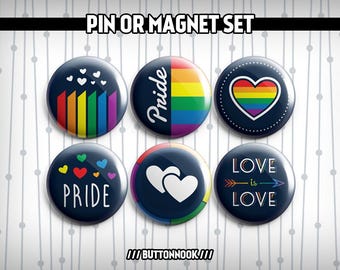 Rainbow Pride LGBTQ+ Love is Love 6 Pack - Pinback Badges / Magnets