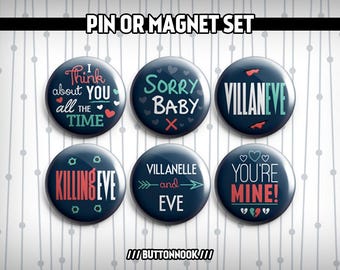 Killing Eve Villanelle Villaneve 6 Pack - Pinback Badges / Magnets