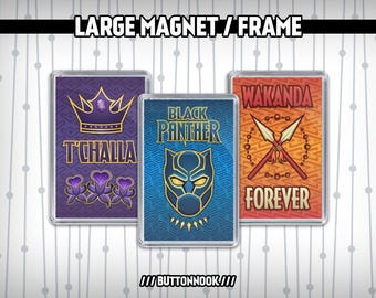 Black Panther Marvel Superhero - Mask / Wakanda Forever / King T'challa - Dual Purpose Magnet & Stand Alone Photo Frame
