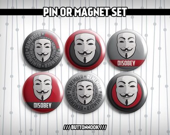 Lot de 6 V for Vendetta Disobey Revolution - Badges/aimants