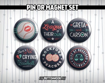 A League of Their Own Baseball 6 Pack - Pinback Badges / Magnets