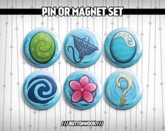 Moana Inspired 6 Pack - Pinback Badges / Magnets