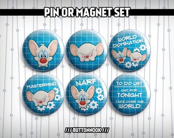 Pinky and the Brain 6 Pack - Pinback Badges / Magnets