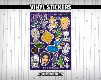 Point & Click Gamer | Glossy Waterproof Vinyl Stickers | Broken Sword, Grim Fandango, Monkey Island, Gabriel Knight, Day of The Tentacle