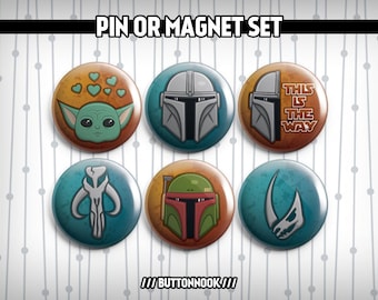 Mandalorian Star Wars 6 Pack - Pinback Badges / Magnets