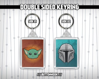 Mandalorian Mando Grogu Baby Yoda Star Wars Keychain - Double Sided Keyring