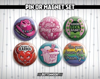 Chappell Roan | Midwest Princess, Hot To Go, Good Luck Babe, Pink Pony Club, Kink is Karma, Dream Girl | 6 Pack - Pinback Badges / Magnets