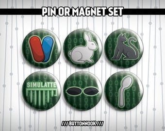 Matrix - Neo, Trinity, Morpheus 6 Pack - Pinback Badges / Magnets