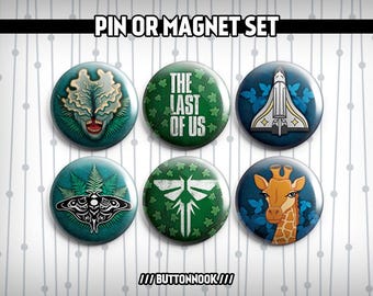 The Last of Us TLOU - Clicker, Ellie, Joel, Firefly, Giraffe, Moth 6 Pack - Pinback Badges / Magnets