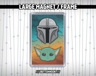 Mandalorian Mando Grogu Baby Yoda Star Wars Magnet - Dual Purpose Magnet & Stand Alone Photo Frame