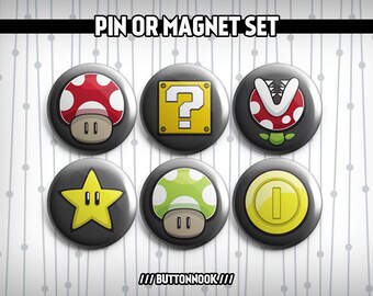 Lot de 6 Mario Gamer - Badges/aimants