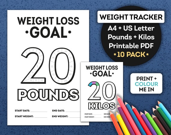 20 Lbs kg Weight Loss Goal Tracker PRINTABLE PDF for Weight Loss Fitness Activity Habit Progress Tracking pounds Kilos Etsy