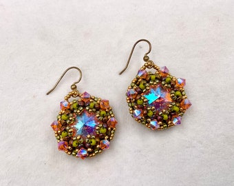 Beaded earrings, crystal earrings, handcrafted jewelry, unique earrings, artisan earrings