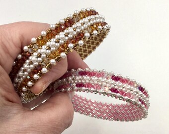Crystal Bangle tutorial, Beaded bangle pattern, Peyote stitch bangle