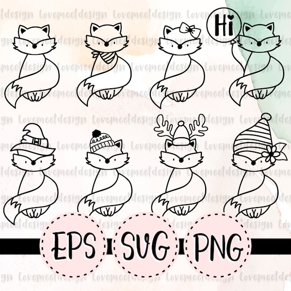 FOX- Cute Kawaii fox SVG  clipart digital file cricut - diy project eps png svg vector foxy