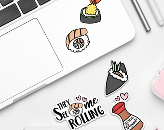 Pegatinas para amantes del sushi - Eres mi Soyheart - Juego de 5 pegatinas kawaii para portátiles, diarios, agendas, MacBooks y botellas de agua.