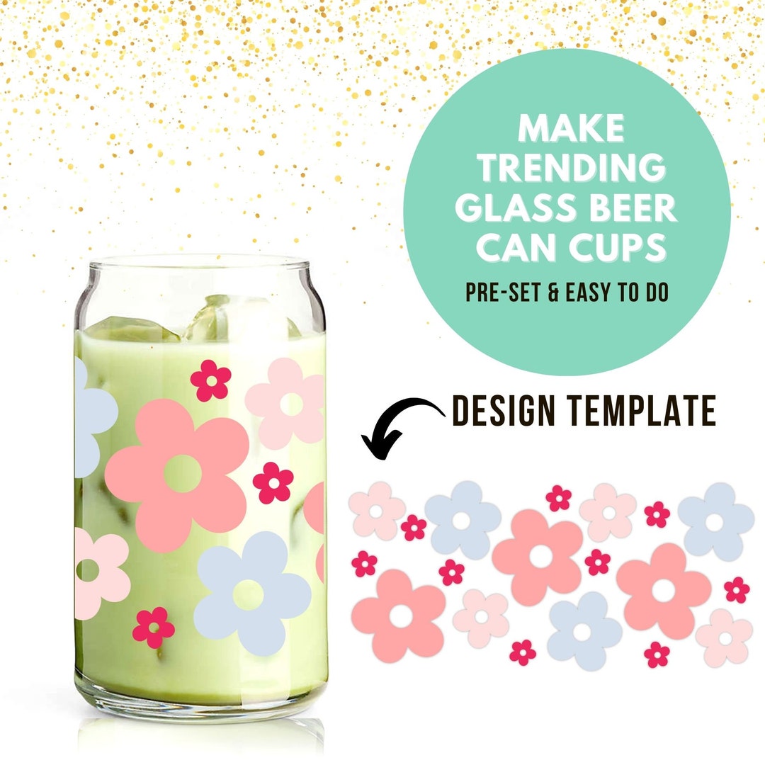Retro Groovy Daisy Flower Full Wrap Can Glass Wrap SVG, 16 Oz Glass Cup ...