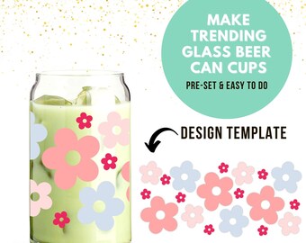 Retro Groovy Daisy Flower Full Wrap Can Glass Wrap SVG, 16 oz Glass Cup, Beer Cup Cut File Libbey Can Glass, svg png cricut cut file eps