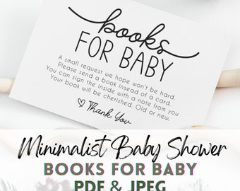 Books For Baby - Minimalist Baby Shower, Book Request, Gift Registry Insert, instant printable, PDF, JPEG, invitation book insert