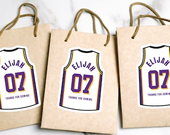 Personalized Basketball Jersey Favor Tags or Stickers - Set of 10