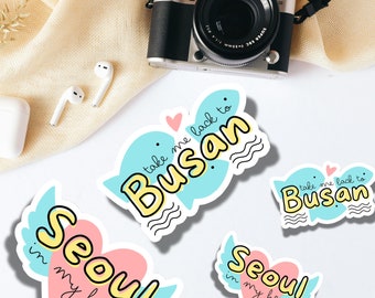 Seoul Busan Korean Travel Sticker Decal for Suitcase Luggage Sticker phone sticker, water bottle sticker gift, korea love, Seoul in my Heart