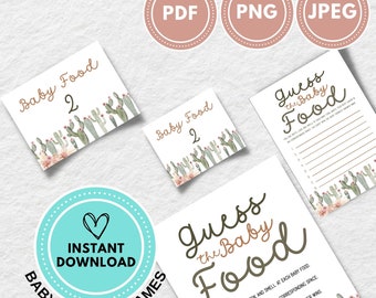 Baby Shower Games Guess the Baby Food Boho Baby Shower Instant Download Baby Shower Game Pack Instant Printable Baby Food Jar