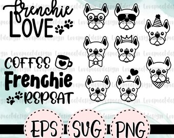Bulldog francés, perro amante - Lindo perro SVG, clipart, archivo digital, cricut - proyecto de bricolaje, eps, png, SVG, vector